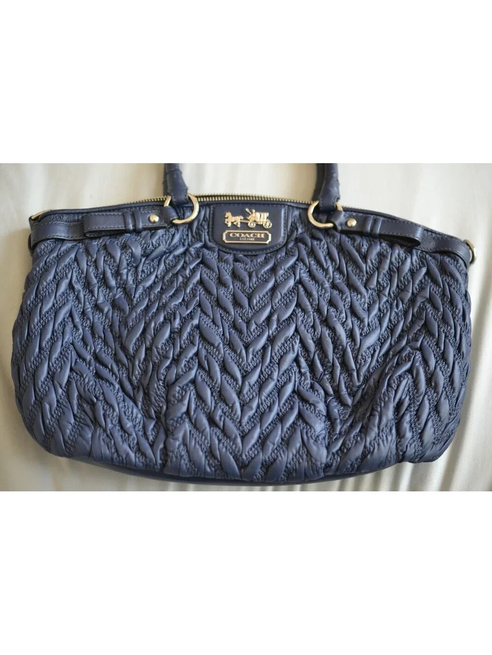 Coach Madison Sophia 18637 70th Anniversary Navy Quilted Chevron Satchel Bag
